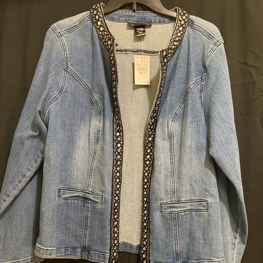 2 Piece Pearl Rhinestone Jean Jacket with Jean Pants